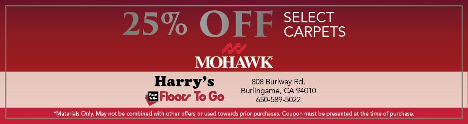 25% off select Mohawk Carpets at Harry's Floors To Go in Burlingame, CA